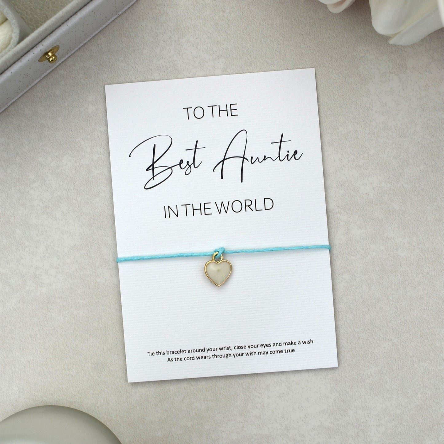 CLEARANCE - To The Best Auntie In The World Wish Bracelet | Heart Charm
