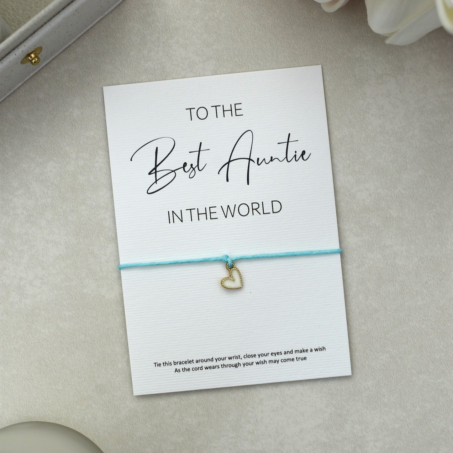 CLEARANCE - To The Best Auntie In The World Wish Bracelet | Heart Charm