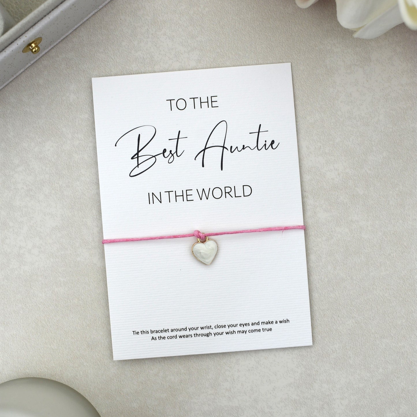 CLEARANCE - To The Best Auntie In The World Wish Bracelet | Heart Charm