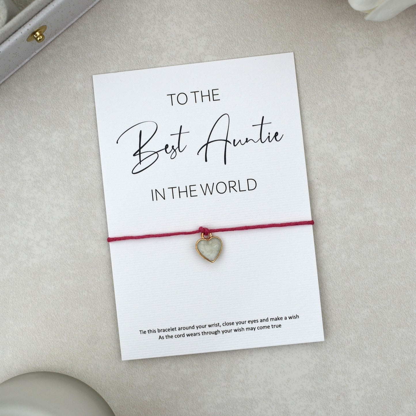 CLEARANCE - To The Best Auntie In The World Wish Bracelet | Heart Charm