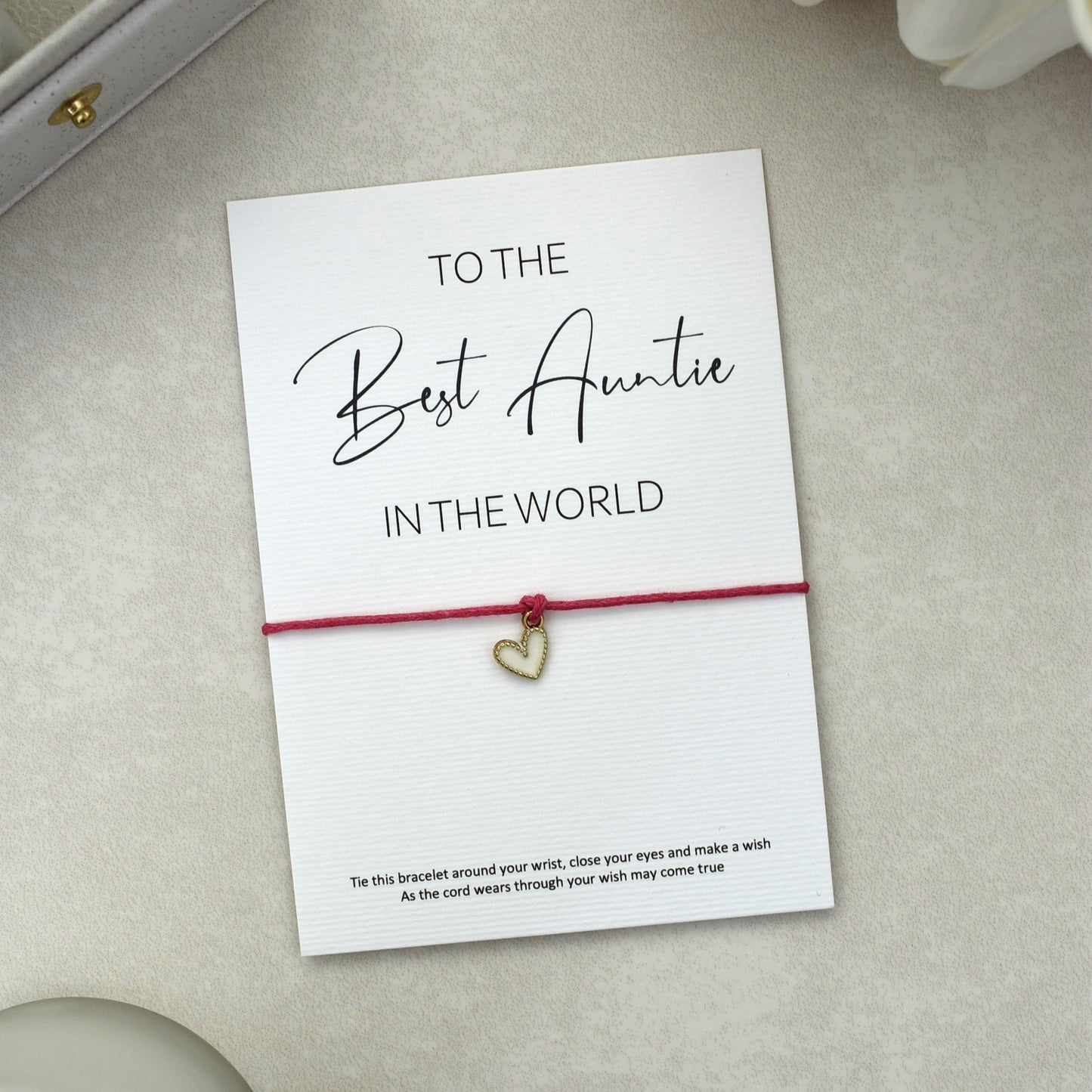 CLEARANCE - To The Best Auntie In The World Wish Bracelet | Heart Charm