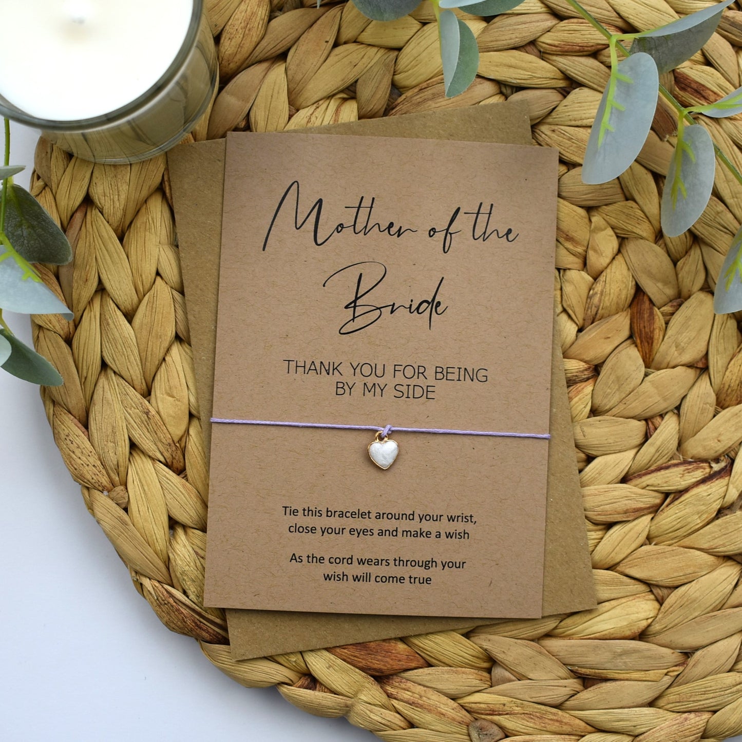 Rustic Thank You For Being By My Side Wish Bracelet - Mother of the Groom - Heart Charm