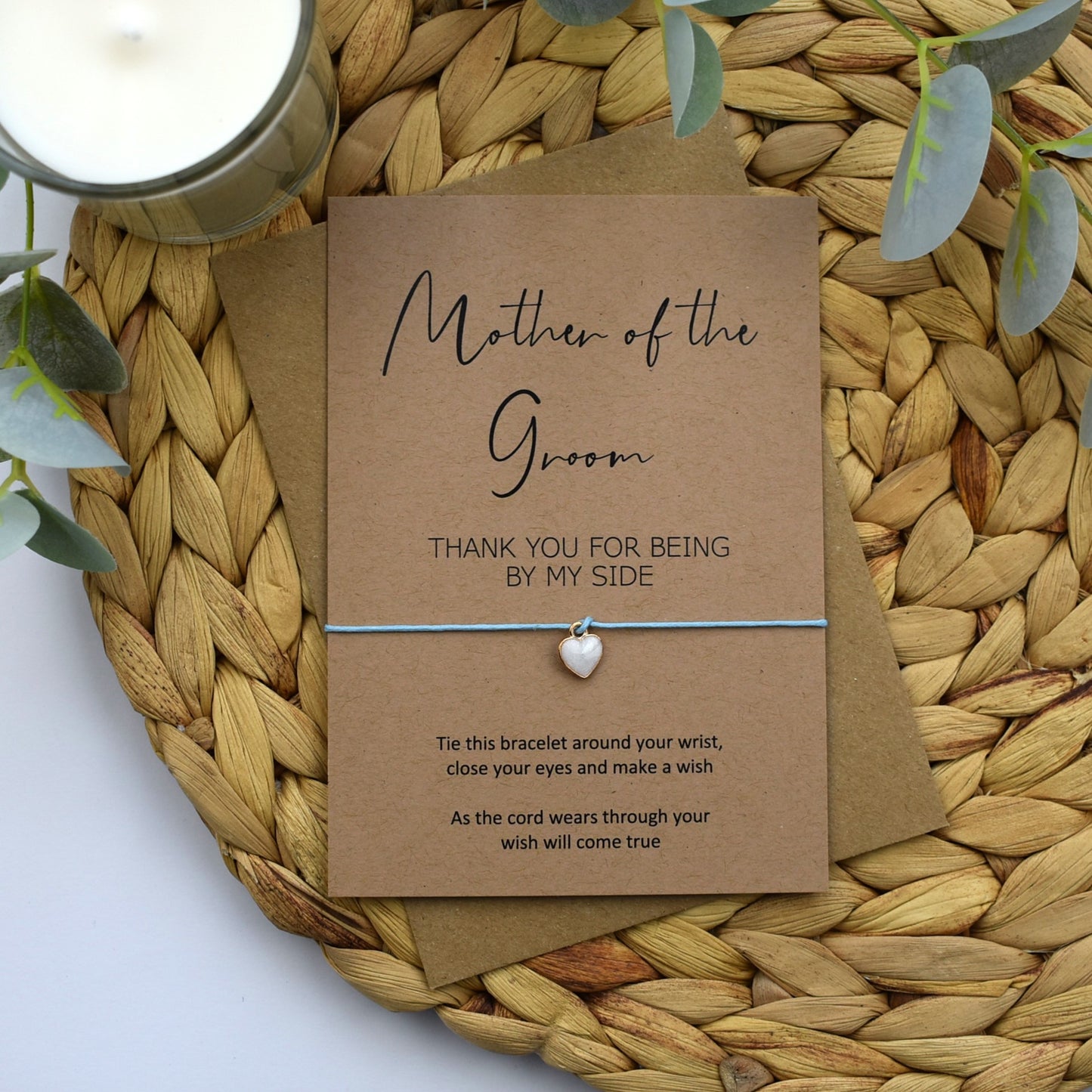 Rustic Thank You For Being By My Side Wish Bracelet - Mother of the Groom - Heart Charm