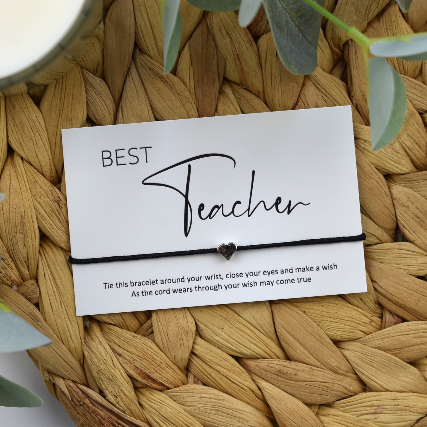 Best Teacher Wish Bracelet - Heart Charm