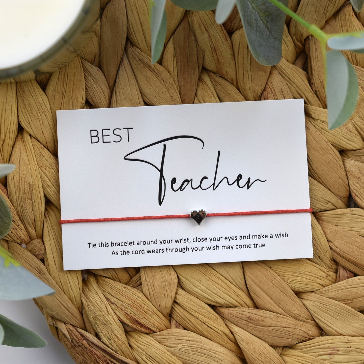 Best Teacher Wish Bracelet - Heart Charm