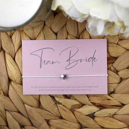 Team Bride Wish Bracelet - Pink - Heart Charm