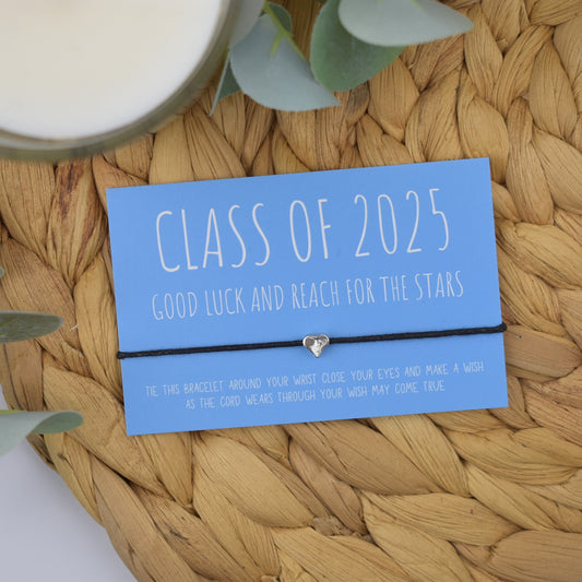 Class of 2025 Good Luck And Reach For The Stars Wish Bracelet - Blue | Heart Charm