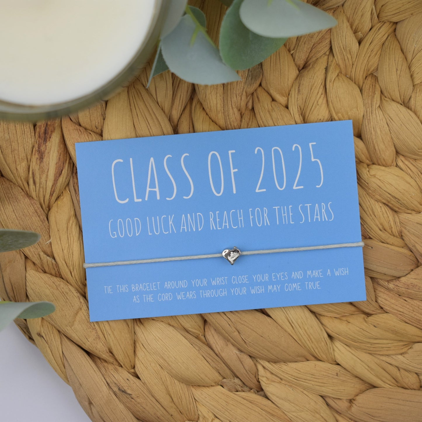 Class of 2025 Good Luck And Reach For The Stars Wish Bracelet - Blue | Heart Charm