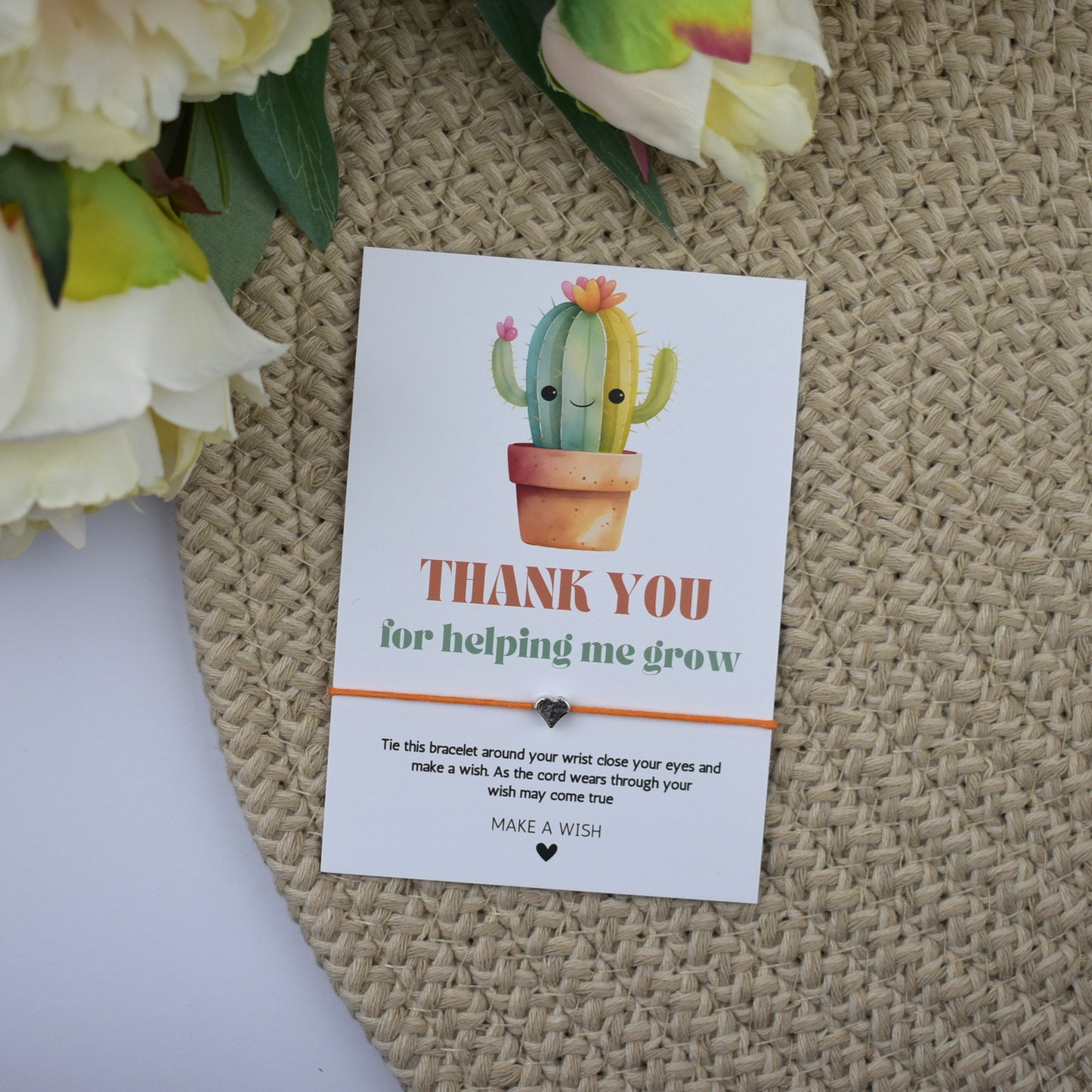 Thank You For Helping Me Grow Cactus Wish Bracelet | Heart Charm