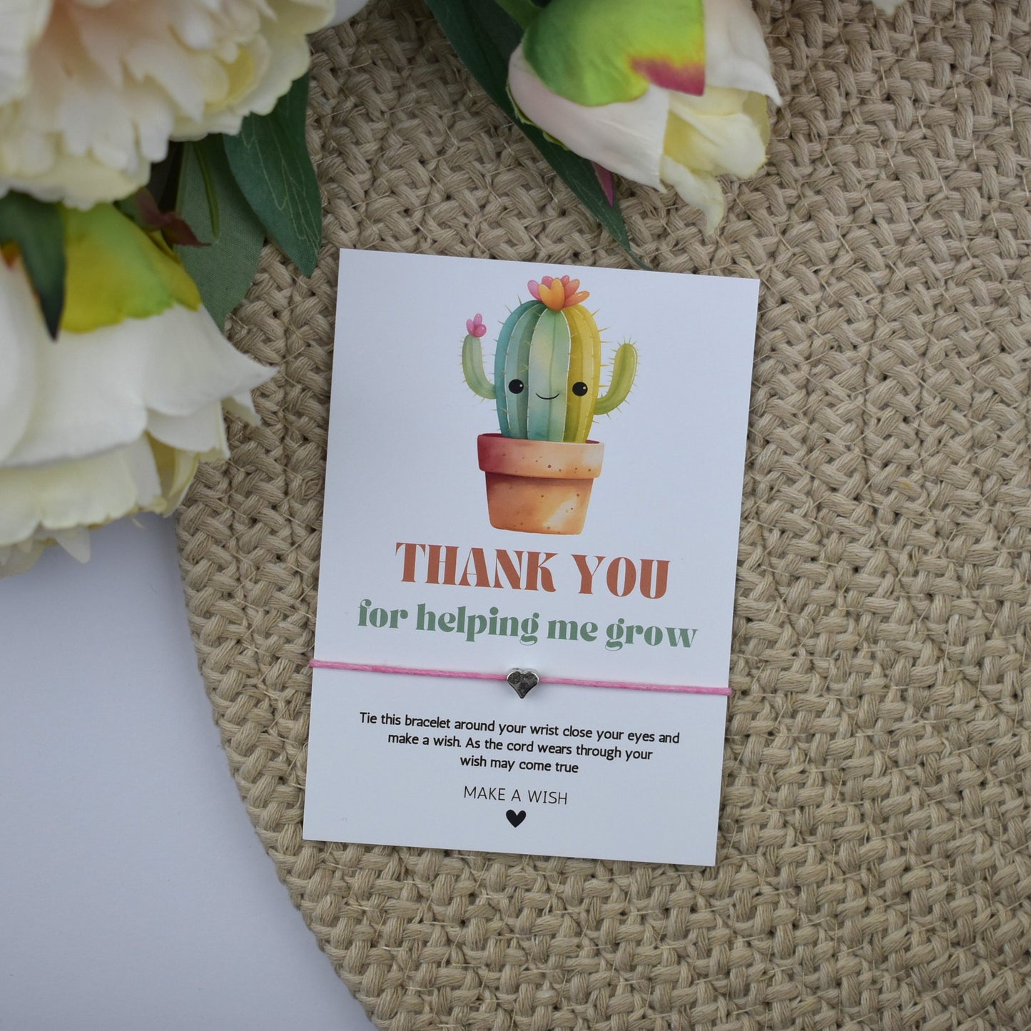 Thank You For Helping Me Grow Cactus Wish Bracelet | Heart Charm