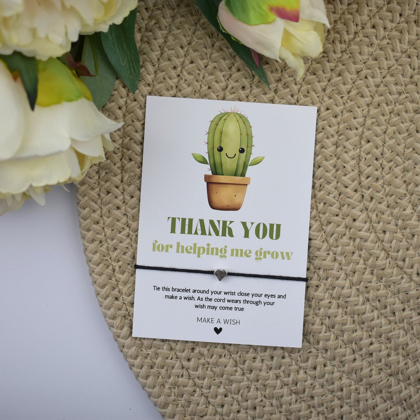 Thank You For Helping Me Grow Cactus Wish Bracelet | Heart Charm