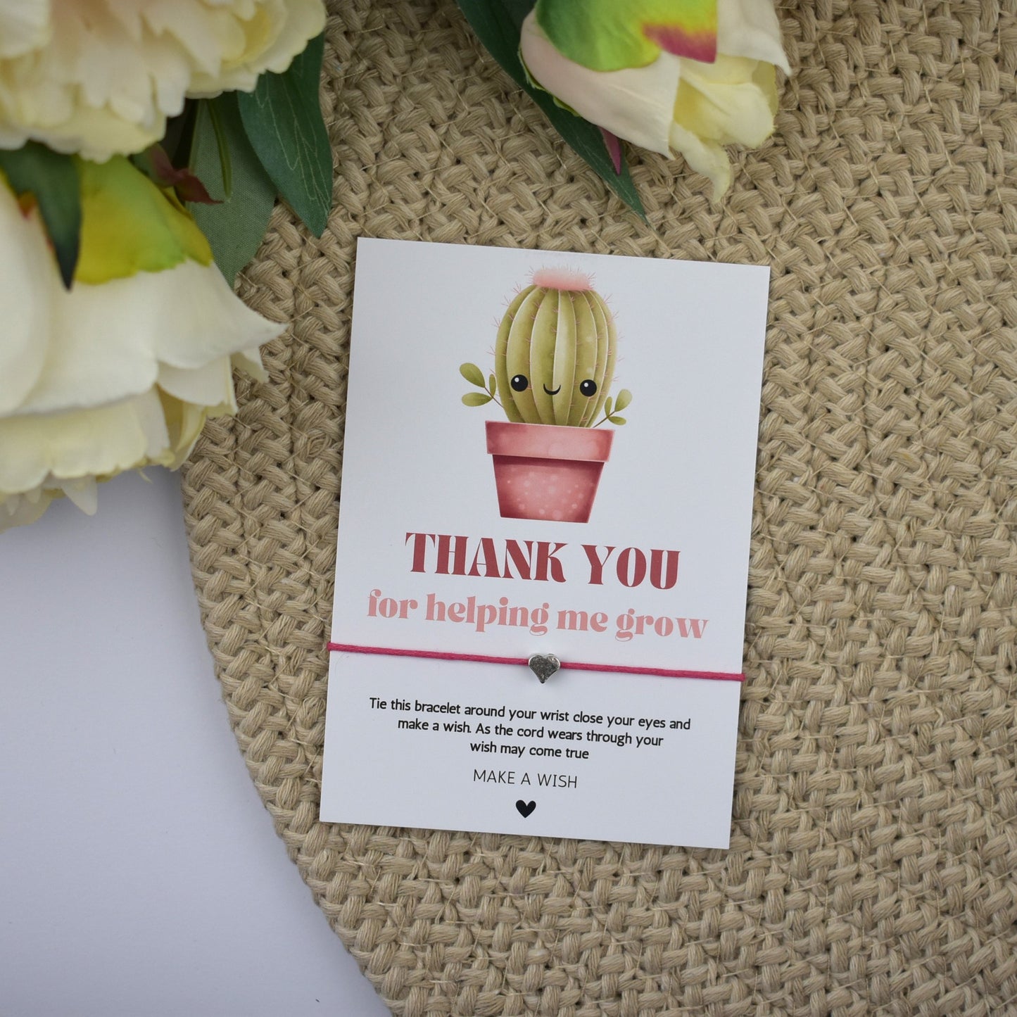 Thank You For Helping Me Grow Cactus Wish Bracelet | Heart Charm