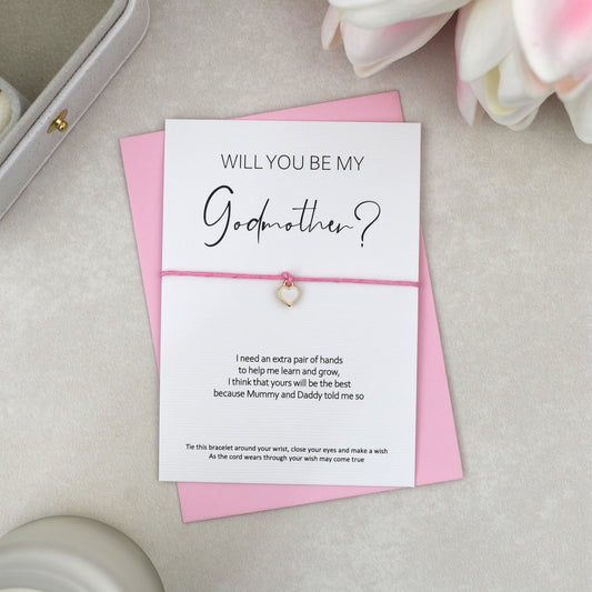CLEARANCE - Will You Be My Godmother? Wish Bracelet | Heart Charm