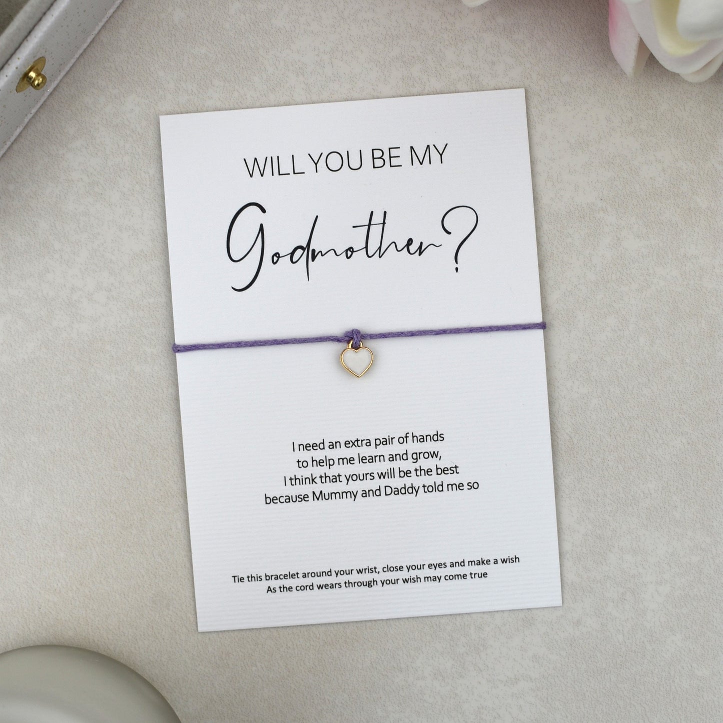 CLEARANCE - Will You Be My Godmother? Wish Bracelet | Heart Charm