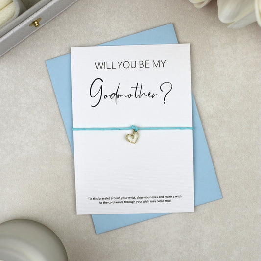 CLEARANCE - Will You Be My Godmother? Wish Bracelet | Heart Charm