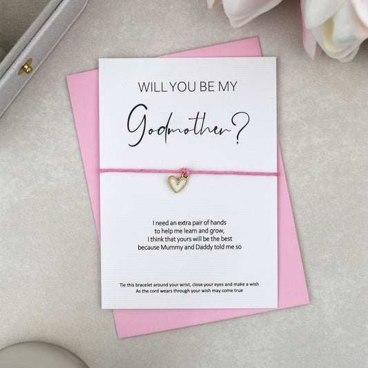 CLEARANCE - Will You Be My Godmother? Wish Bracelet | Heart Charm