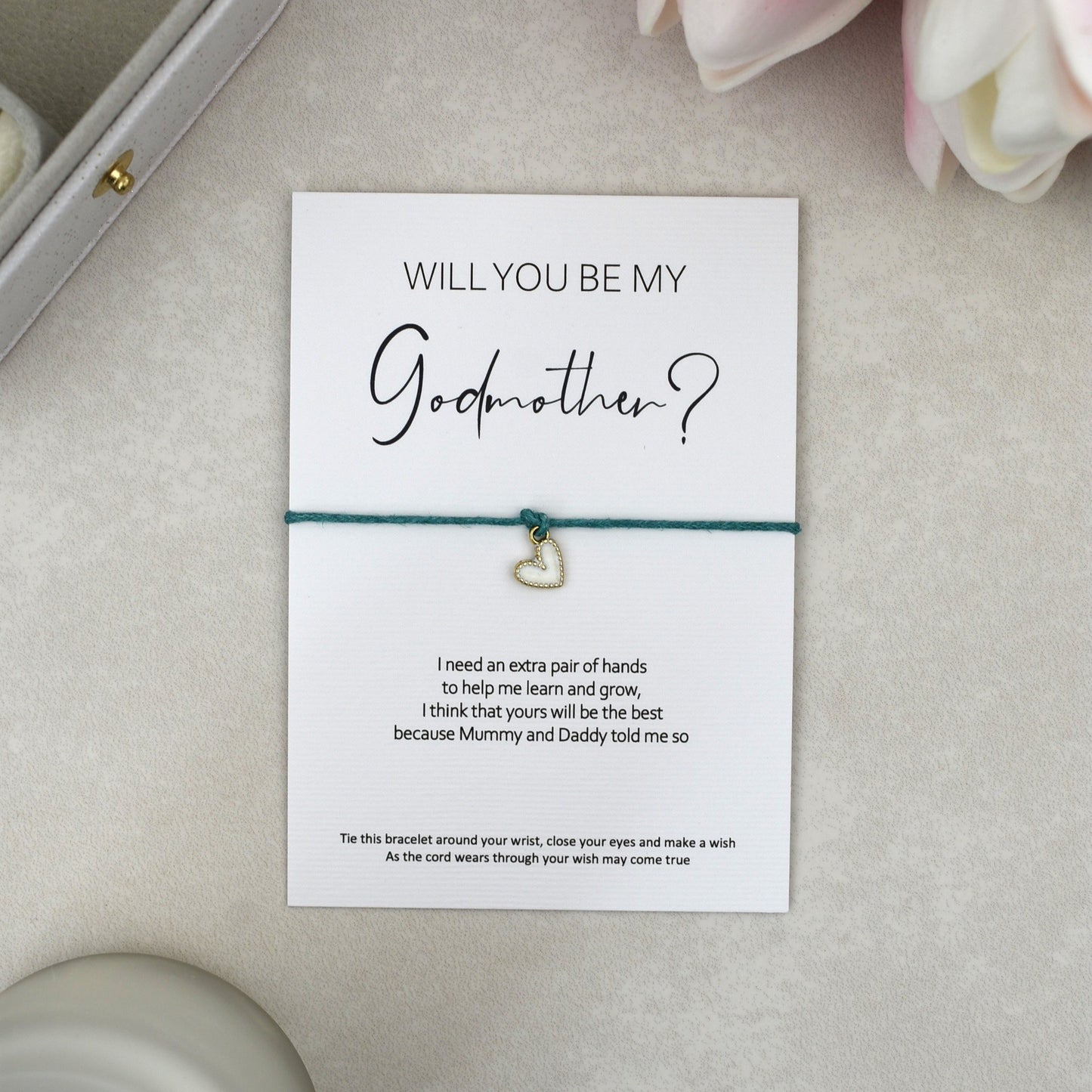 CLEARANCE - Will You Be My Godmother? Wish Bracelet | Heart Charm