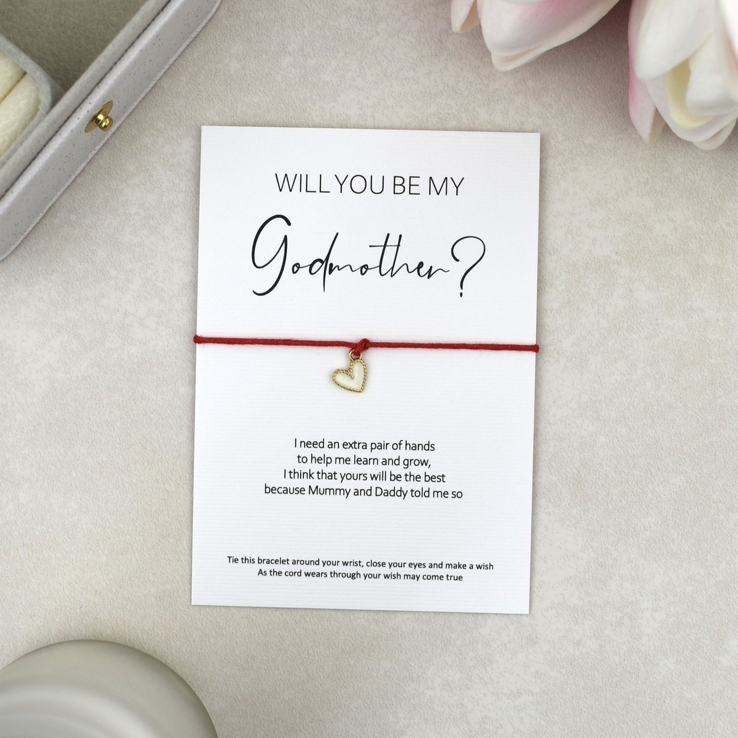 CLEARANCE - Will You Be My Godmother? Wish Bracelet | Heart Charm