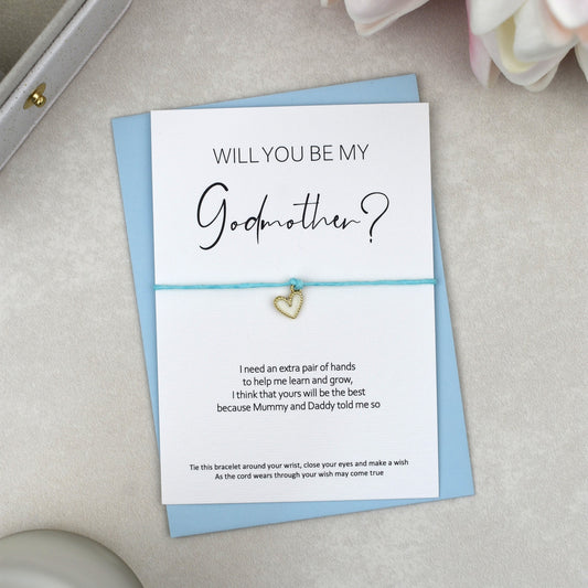 CLEARANCE - Will You Be My Godmother? Wish Bracelet | Heart Charm
