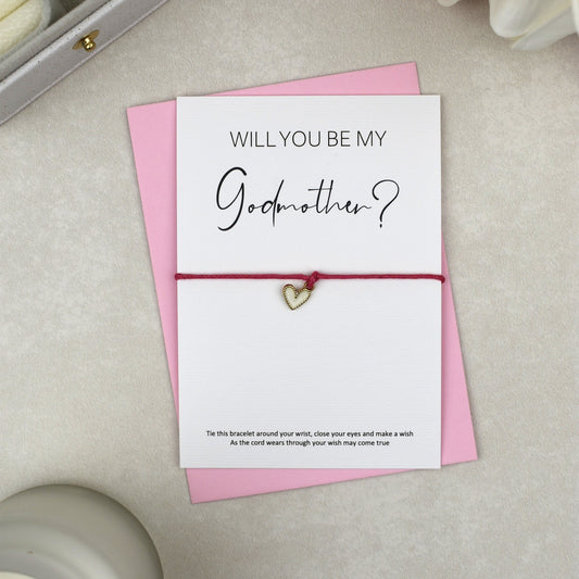 CLEARANCE - Will You Be My Godmother? Wish Bracelet | Heart Charm