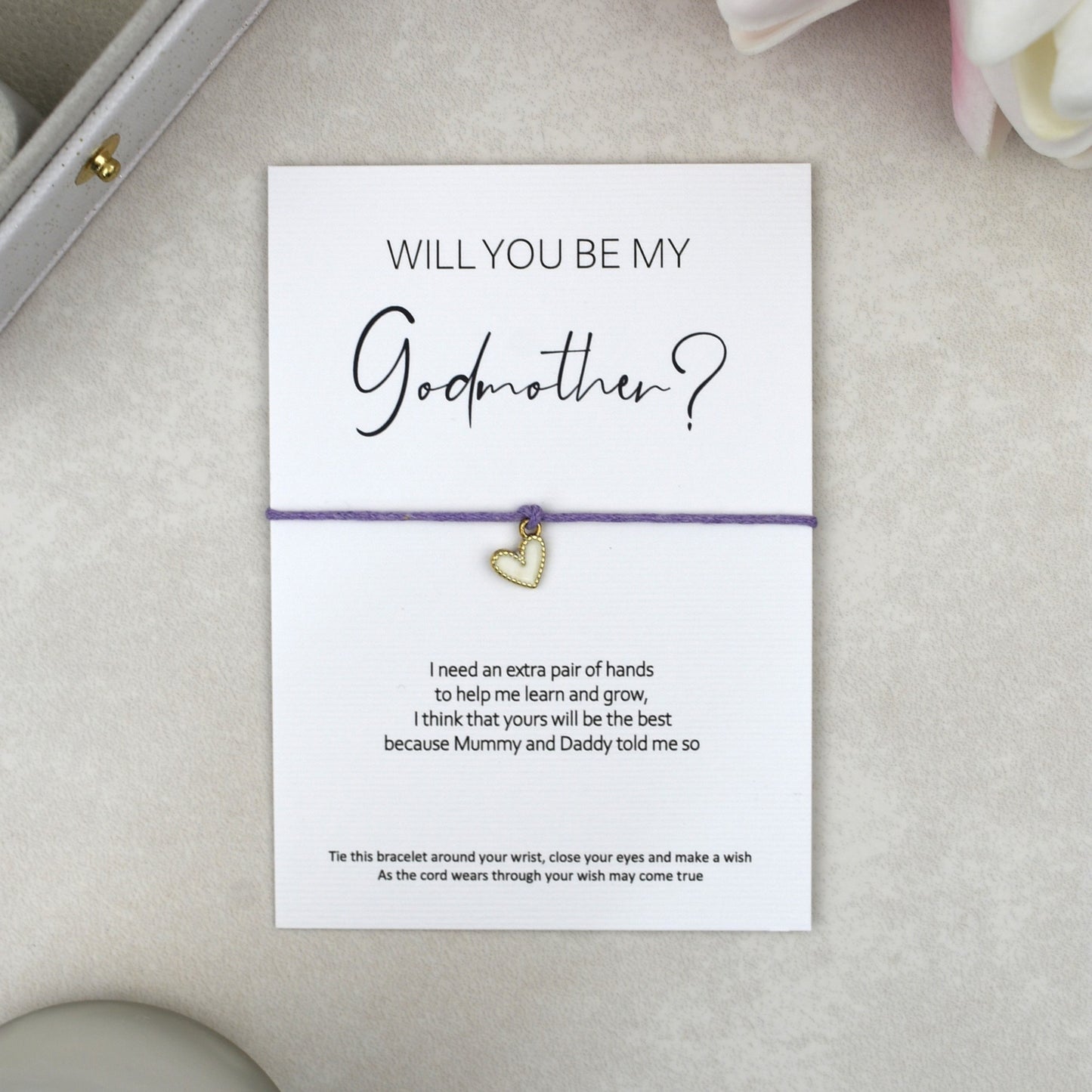 CLEARANCE - Will You Be My Godmother? Wish Bracelet | Heart Charm