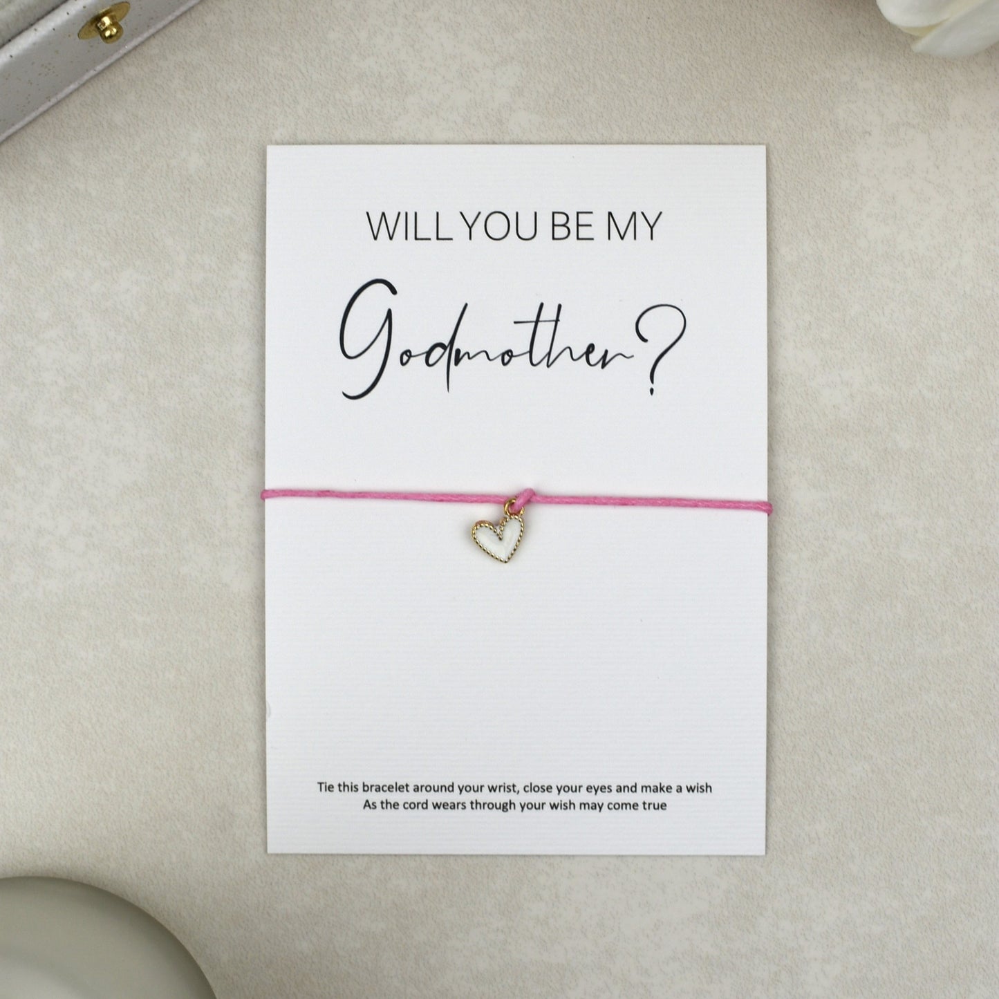CLEARANCE - Will You Be My Godmother? Wish Bracelet | Heart Charm