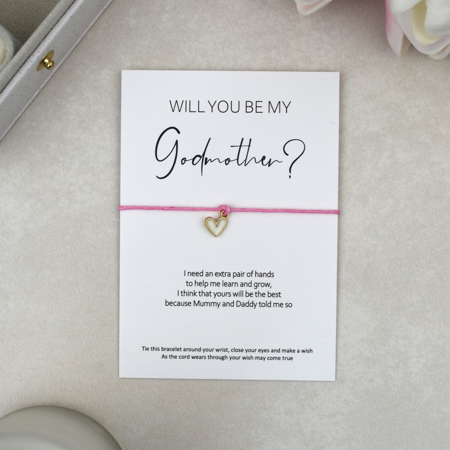 CLEARANCE - Will You Be My Godmother? Wish Bracelet | Heart Charm