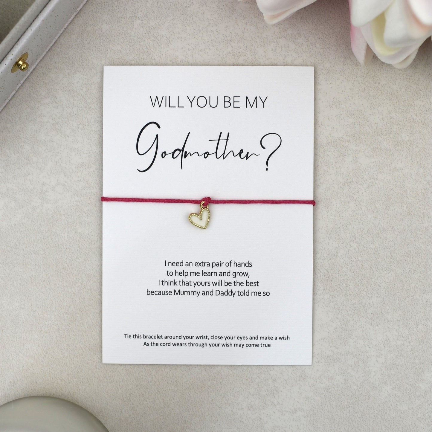 CLEARANCE - Will You Be My Godmother? Wish Bracelet | Heart Charm