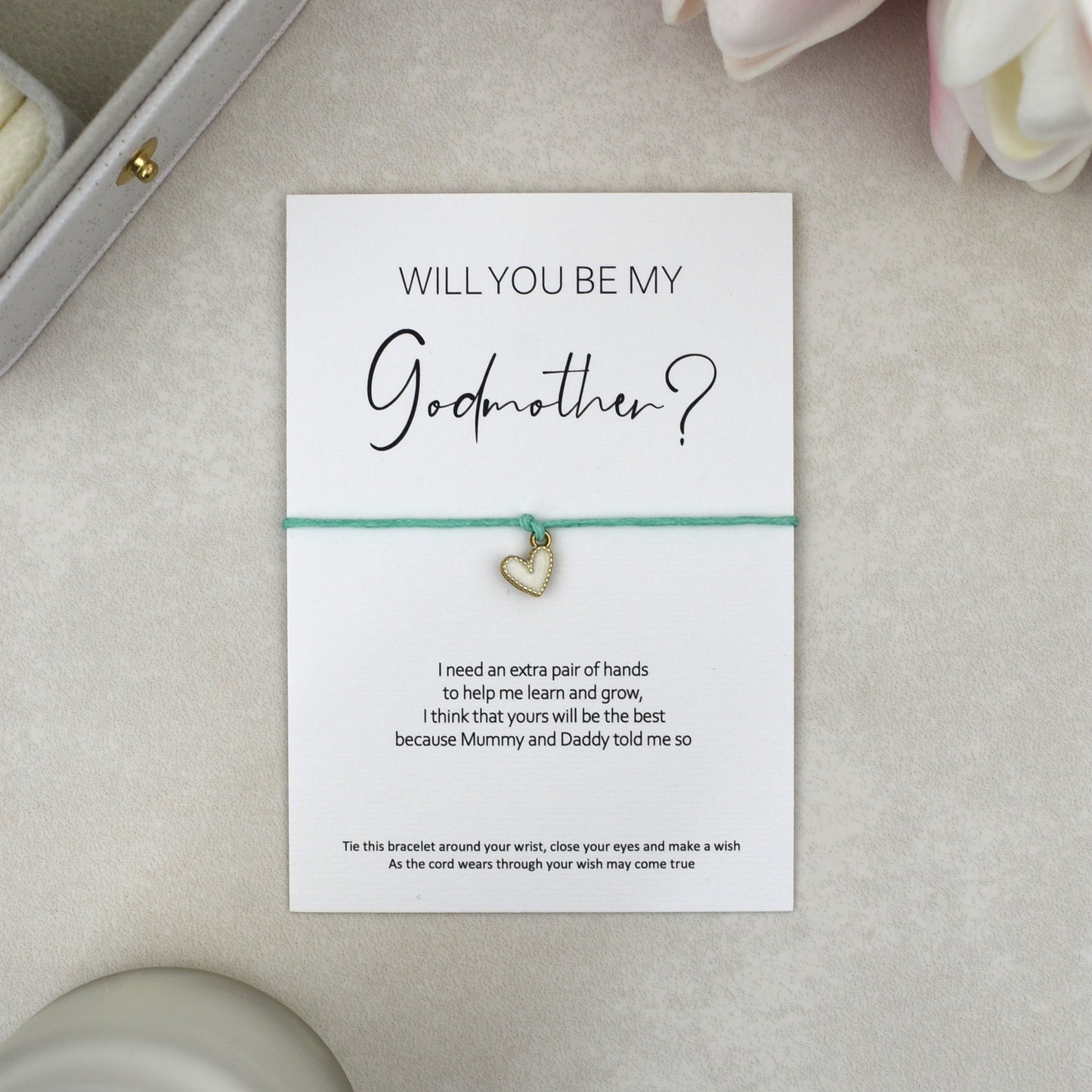 CLEARANCE - Will You Be My Godmother? Wish Bracelet | Heart Charm