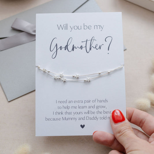 Silver ‘Will You Be My Godmother bracelet, personalised godmother proposal gift for baptism or christening.