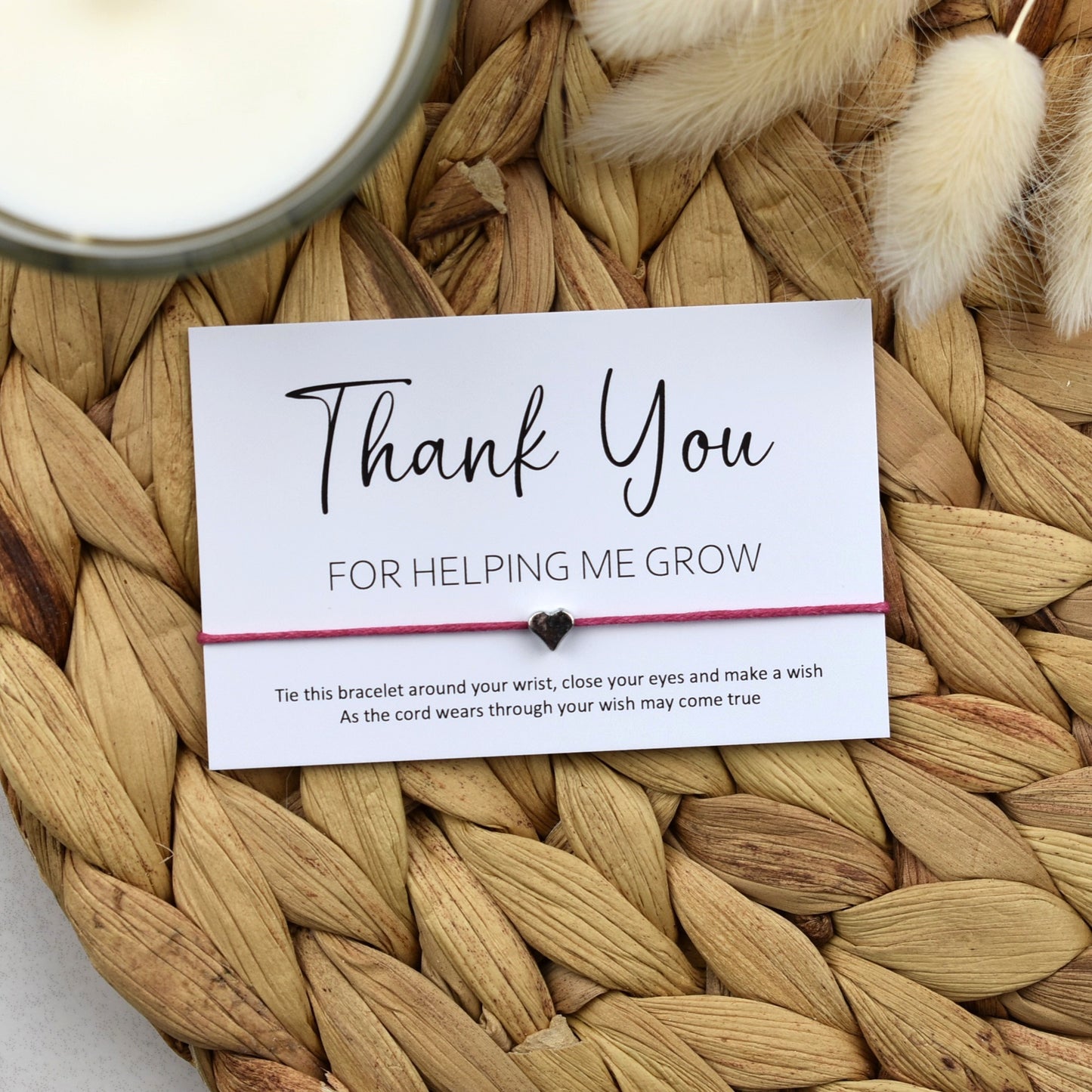 Thank You For Helping Me Grow Wish Bracelet - Heart Charm