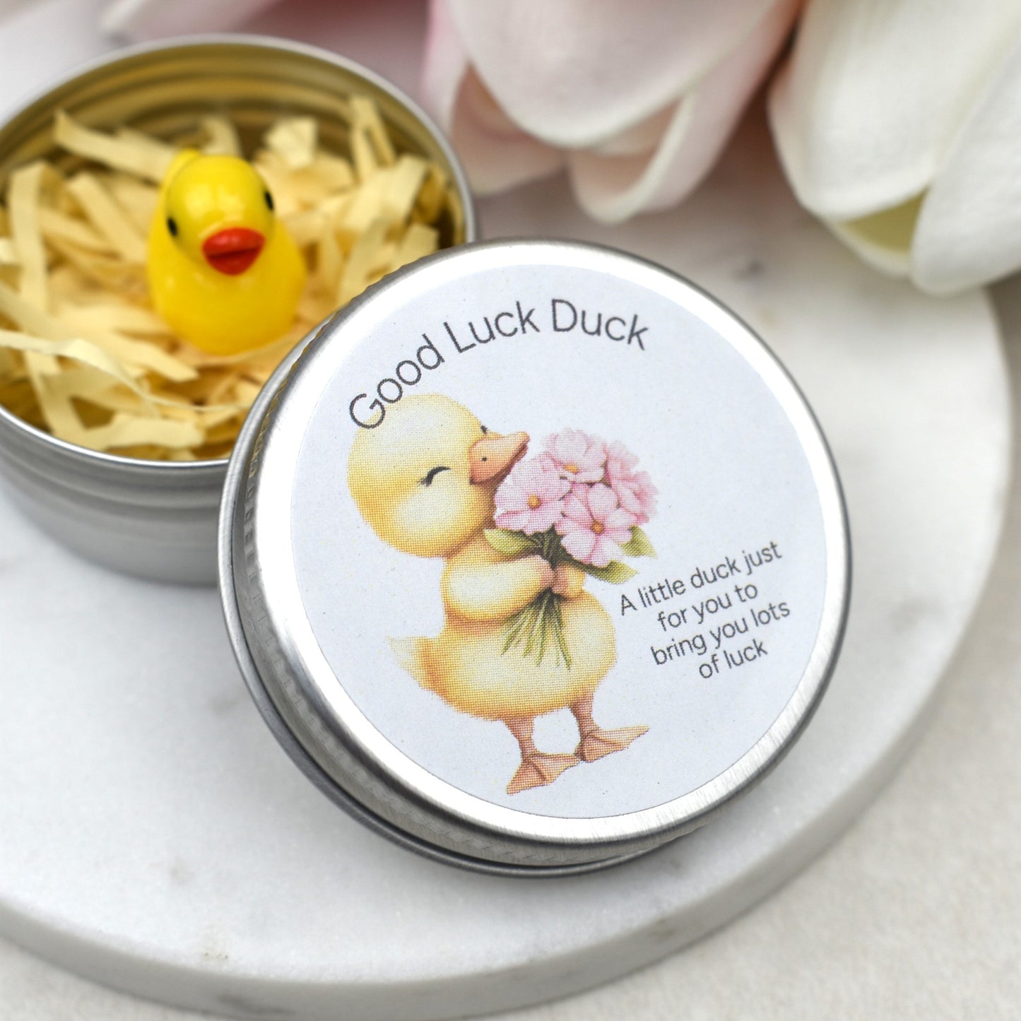 Lucky Duck Keepsake in Tin – A Tiny Gift of Good Luck & Encouragement - Yellow Duck
