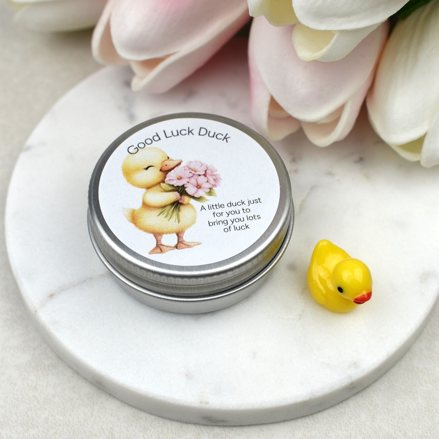 Lucky Duck Keepsake in Tin – A Tiny Gift of Good Luck & Encouragement - Yellow Duck