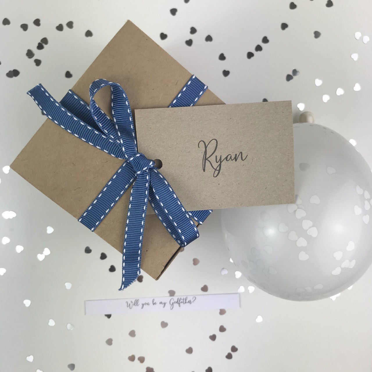 Personalised Dark Blue Ribbed Balloon Proposal Box