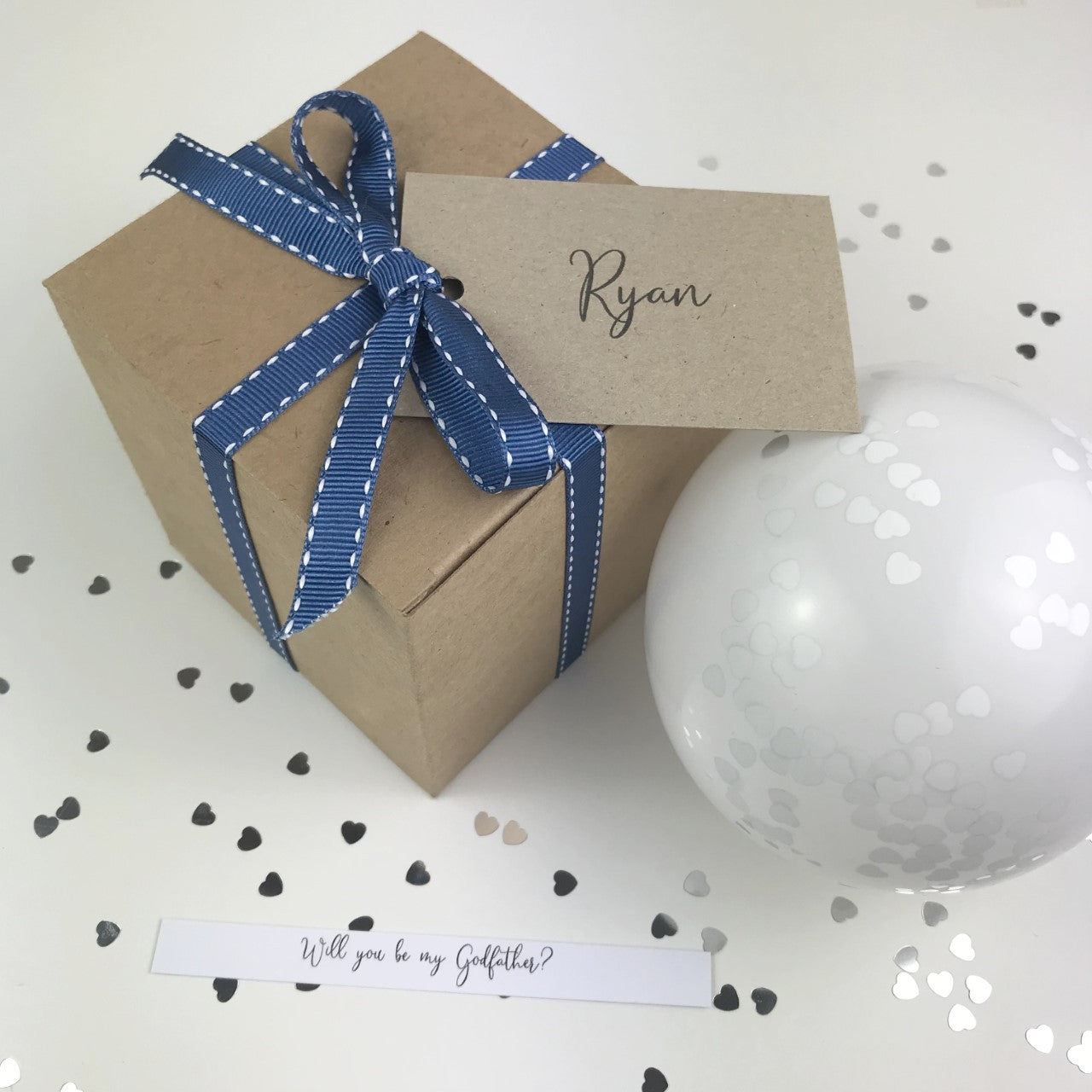 Personalised Dark Blue Ribbed Balloon Proposal Box